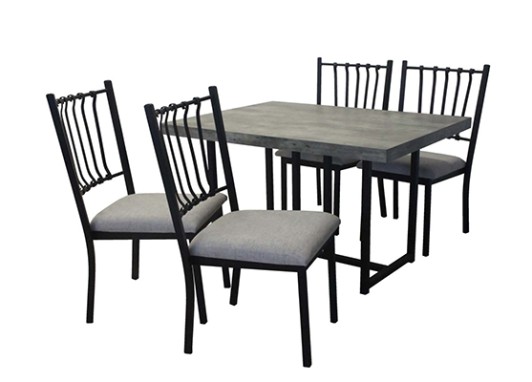 Metal and Melamine Table 4 Chairs in Concrete Patter